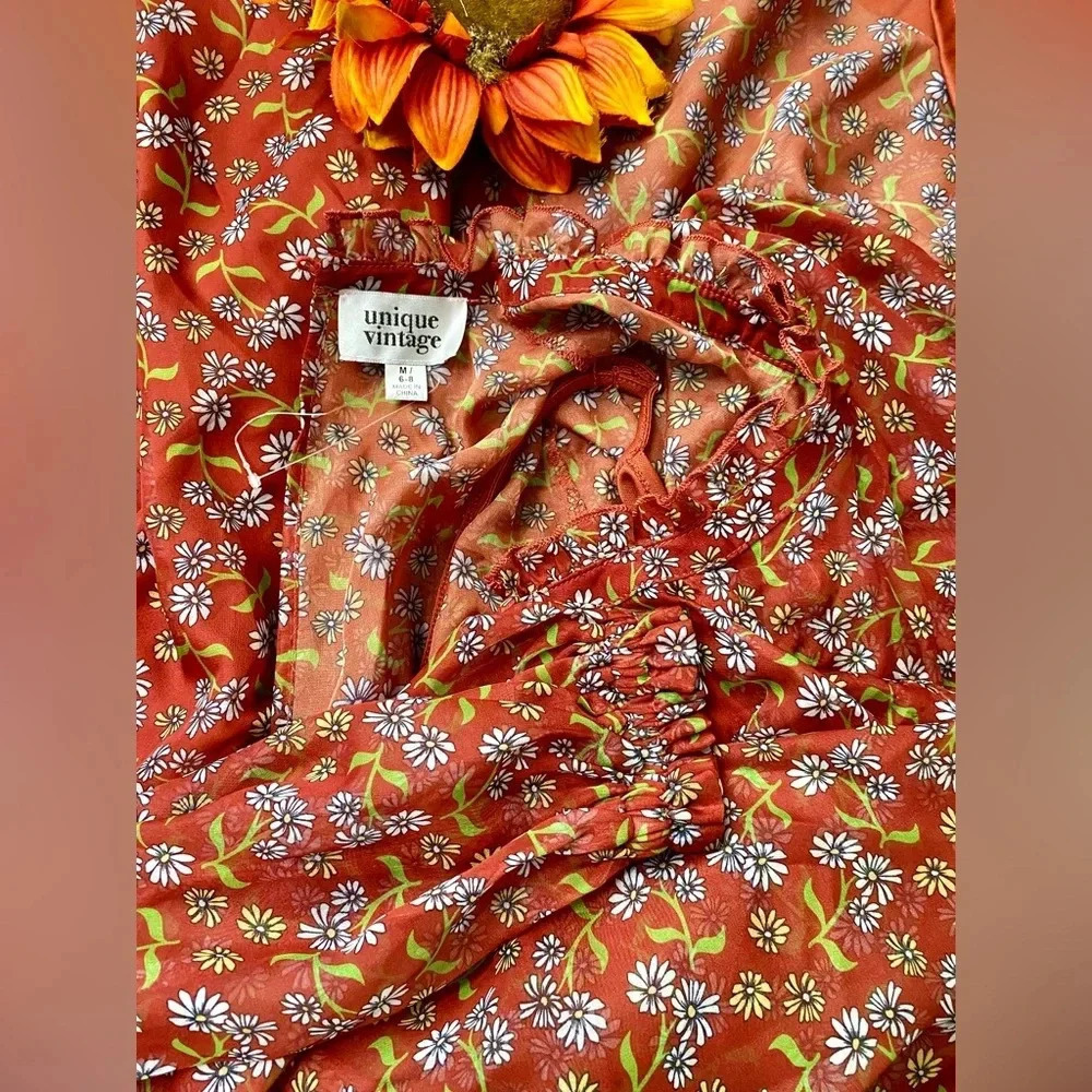 🦋B2G1🦋UNIQUE VINTAGE Rust Brown Leona Swing Dress NWOT | MEDIUM | - Picture 9 of 11